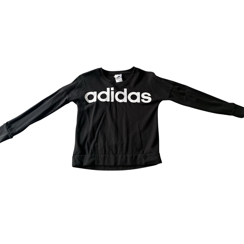 Adidas Kids Black Long Sleeve‎ Graphic Tee Shirt Logo Crewneck AA0112 Size L 14